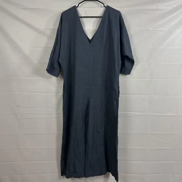 Rachel Craven Jumpsuit 1 Small Blue Linen Wide Leg Lagenlook Relaxed Fit  Boho - threedaughtersproperties.com